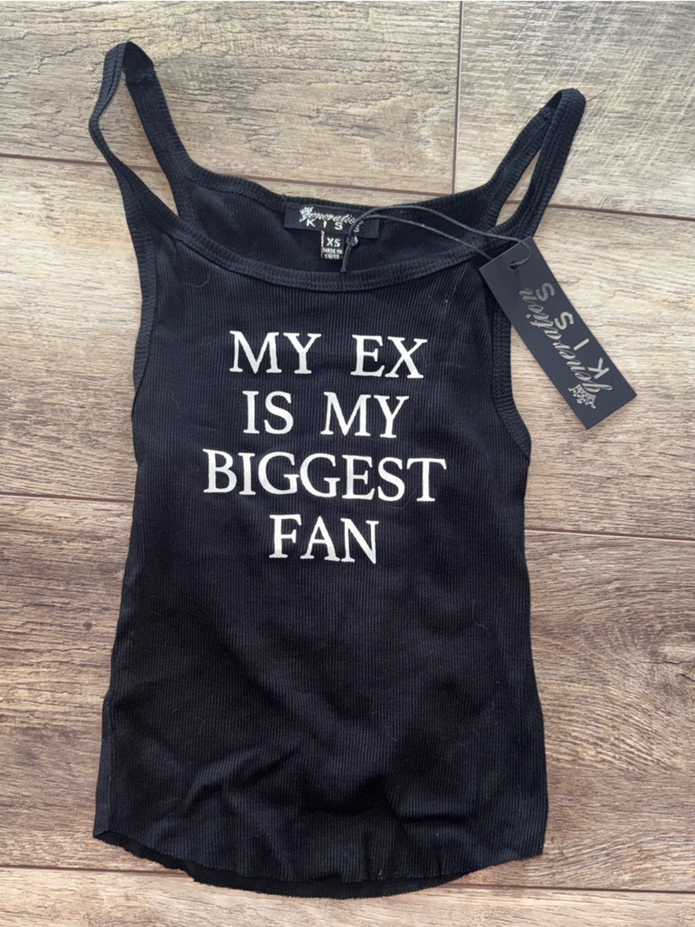 Women’s Black Statement Graphic Cami  Cropped Tank XS “My EX is my Biggest Fan”